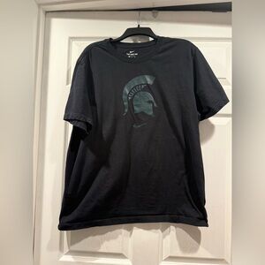 Nike Black Tee with Dark Green michigan Spartan Logo. Size XL